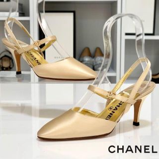 シャネル(CHANEL)の2289 シャネル サテン ココマーク アンクルストラップ パンプス ゴールド(ハイヒール/パンプス)