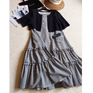 ルネ(René)のRENE❤【オンライン先行】“Sara-fuwa Dress”ブラックギンガム(ひざ丈ワンピース)