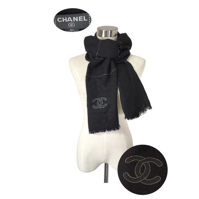 驚きの値段 - CHANEL CHANEL シルクウール大判スカーフ メタリック