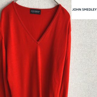 ジョンスメドレー(JOHN SMEDLEY)のJOHN SMEDLEY Vネック　ニット　セーター　ジョンスメドレー　赤　L(ニット/セーター)