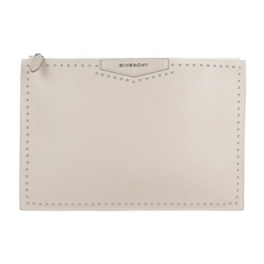 GIVENCHY ジバンシィ アンティゴナ ANTIGONA POUCH L クラッチバッグ    カーフレザー ピンクベージュ系 シルバー金具  スタッズ ポーチ セカンドバッグ 【本物保証】中古内側