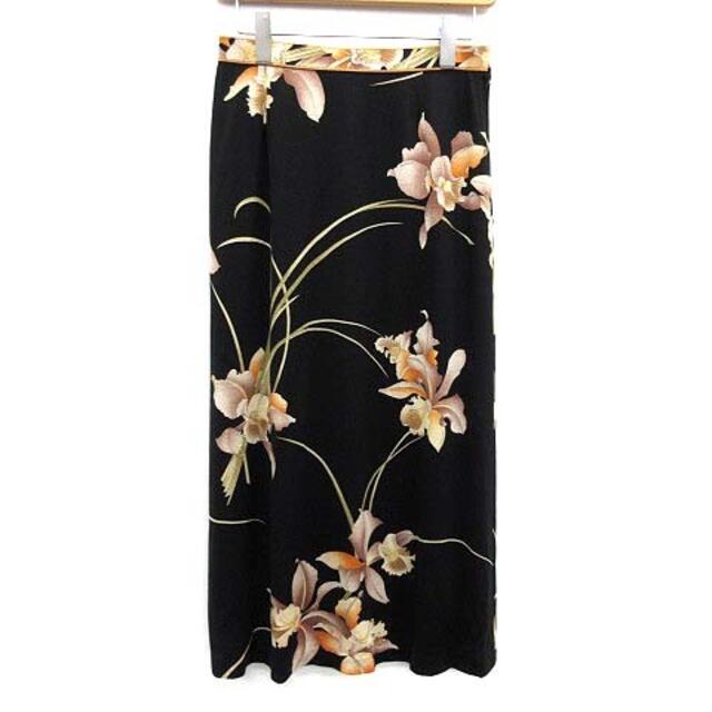 レオナール タイトスカート 花柄 ウール シルク混 W70 L 黒 ベージュ