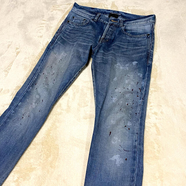 美品】SAINT LAURENT 異素材パッチワーク ワイドデニムパンツ | www