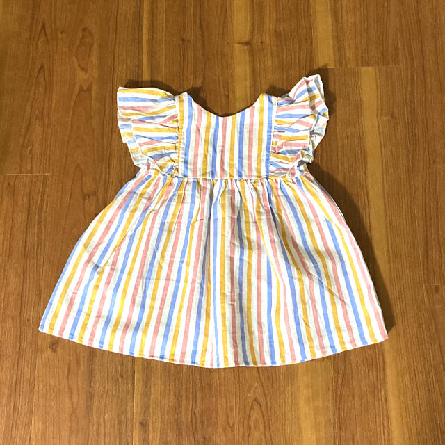 【新品】カラフル　ストライプ　夏　ワンピース　90cm キッズ/ベビー/マタニティのキッズ服女の子用(90cm~)(ワンピース)の商品写真