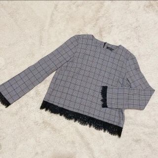 ザラ(ZARA)のZARA レース タータンチェックトップス(カットソー(長袖/七分))