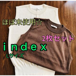 インデックス(INDEX)の2枚セット☆インデックス　ｉｎｄｅｘ　　　ノースリーブ　ニット　L　白　こげ茶(ニット/セーター)