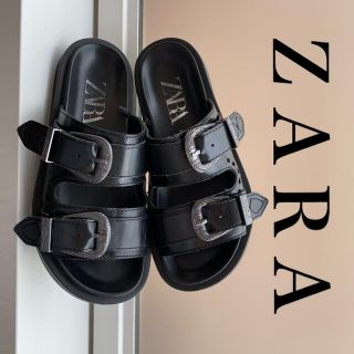 ZARA - ZARA デザインバックル レザー フラット サンダル カウボーイ