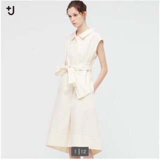 ユニクロ(UNIQLO)の【日本サイズ・S】ユニクロ＋J コットンリネンフレンチスリーブワンピース(ロングワンピース/マキシワンピース)