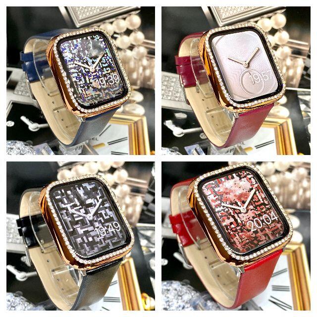 アップルウォッチ 最高ランクダイヤカバー　本革レザーベルトセット　各種 レディースのファッション小物(腕時計)の商品写真