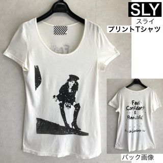 スライ(SLY)のSLY スライ Uネック プリントTシャツ 半袖 M ホワイト 前後プリント(Tシャツ(半袖/袖なし))