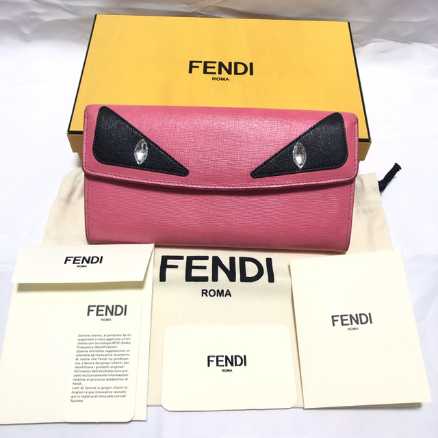 FENDI フェンディ 長財布 バグズ　モンスター　ピンク　レザー