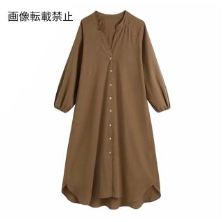 ザラ(ZARA)の🍀5月新作🎏4409◆brown ブラウン リネン ワンピース(ひざ丈ワンピース)