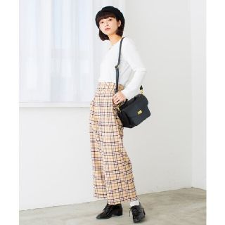 ブラウニー(BROWNY)の美品★WEGO★チェック柄ハイウエストストレートワイドパンツ★イエローベージュ系(カジュアルパンツ)