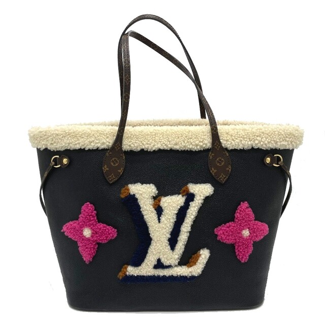 ルイヴィトン LOUIS VUITTON ネヴァーフルMM M56960 シアリング モノグラムフラワー LVイニシャル モコモコ ショルダーバッグ トートバッグ カーフレザー ブラック