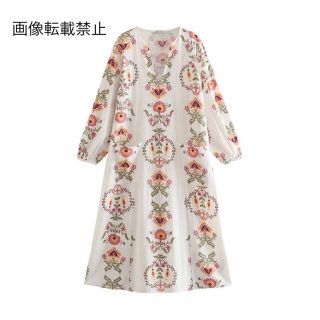 ザラ(ZARA)の🍀5月新作🎏4413◆エスニック レトロ 花柄 ワンピース(ひざ丈ワンピース)