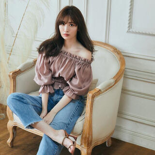 Off-the-shoulder Cropped Shirred Top(シャツ/ブラウス(長袖/七分))