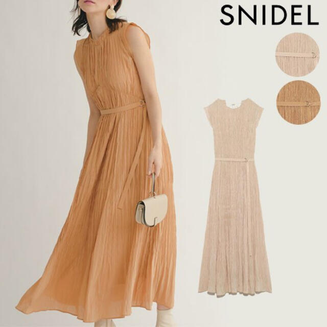 SINDEE(シンディー)のsnidel ワッシャープリーツフレアワンピース　オレンジ　 レディースのワンピース(ロングワンピース/マキシワンピース)の商品写真