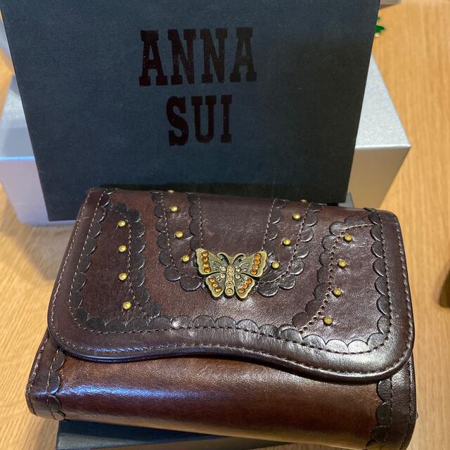 ANNASUI アナスイ 財布 折り財布 茶 ブラウン 蝶 ゴールド