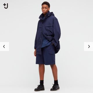 ユニクロ(UNIQLO)のUNIQLO+J ワイドフィットカーゴハーフパンツ　ネイビー　サイズXL(ショートパンツ)