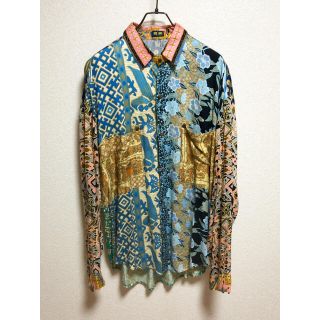 90s 総柄シャツ　マルチカラー ウッドボタン　ペイズリー(シャツ)