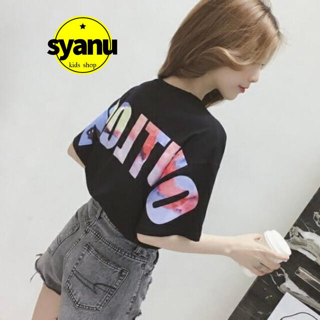 レインボーバックプリントレディースTシャツ 韓国オルチャンファッション黒MLXL レディースのトップス(Tシャツ(半袖/袖なし))の商品写真