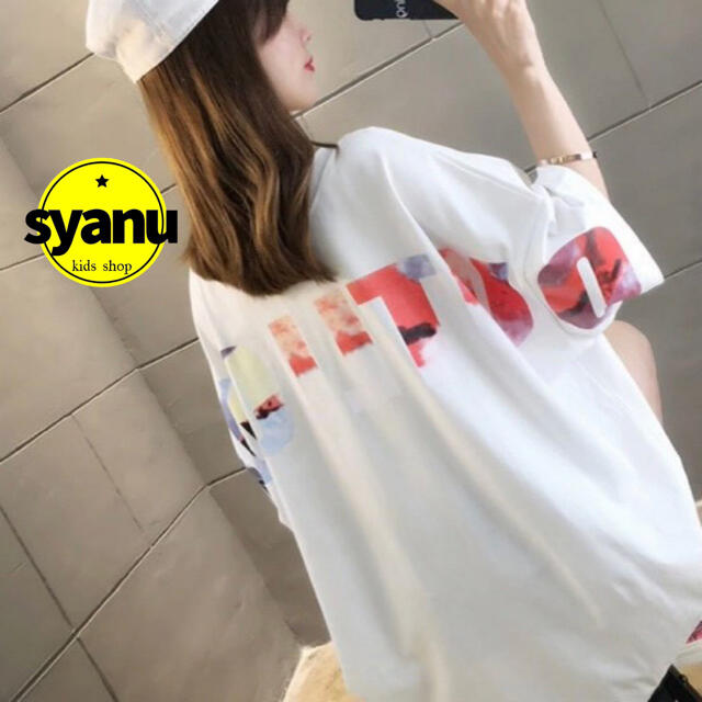 レインボーバックプリントレディースTシャツ 韓国オルチャンファッション黒MLXL レディースのトップス(Tシャツ(半袖/袖なし))の商品写真