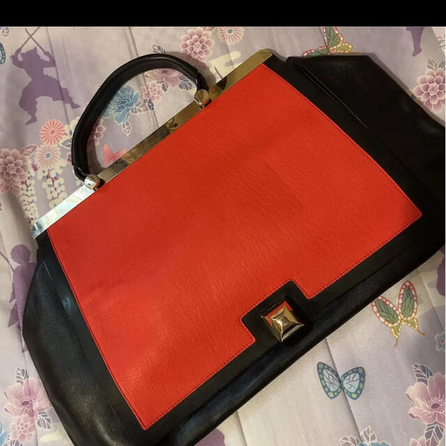 FURLA 正規品 オレンジ ✖️ ブラック バイカラー ハンドバッグ