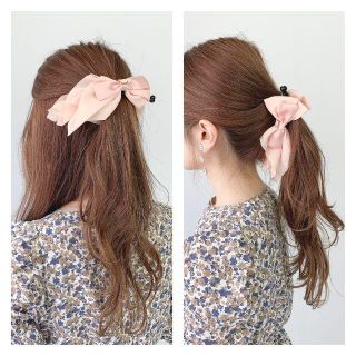 【ピンク】スカーフリボンバナナクリップ(バレッタ/ヘアクリップ)