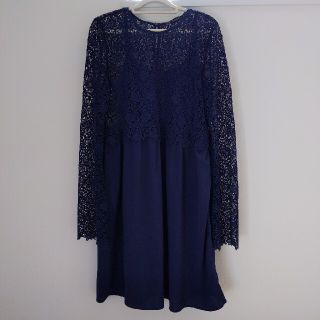 ザラ(ZARA)のZARA　ネイビーレースワンピース★S★結婚式(ひざ丈ワンピース)