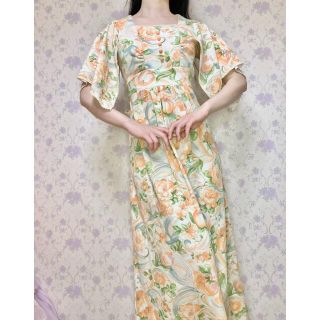 ガニーサックス(GUNNE SAX)の淡いプリントが素敵な70年代ケープワンピース💐(ロングワンピース/マキシワンピース)