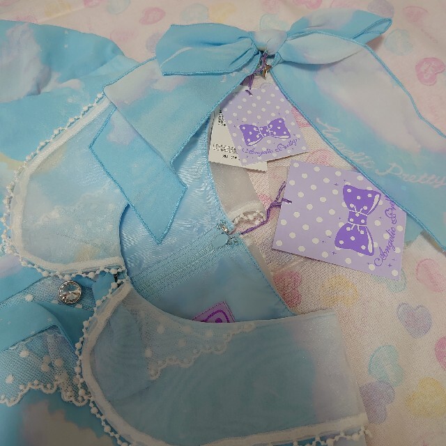 Angelic Pretty(アンジェリックプリティー)のAngelic Pretty☆misty skyワンピースセット☆サックス☆新品 レディースのワンピース(ひざ丈ワンピース)の商品写真