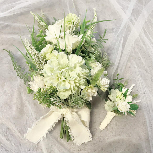 Lay様専用☆結婚式 アートフラワーブーケ&ブートニア ピュアホワイト