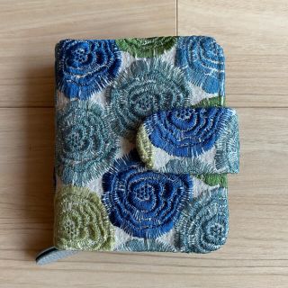 ハンドメイド　二つ折り財布　モネのバラ　PJC 刺繍生地(財布)