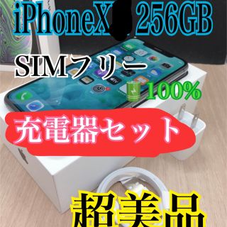 アイフォーン(iPhone)の【超美品】【A】iPhone x 本体　256 GB SIMフリー　100% (スマートフォン本体)