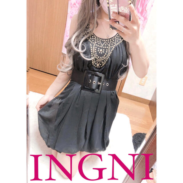 INGNI(イング)の3531.INGNI 胸元スタッズ装飾 シフォン ミニワンピース レディースのワンピース(ミニワンピース)の商品写真