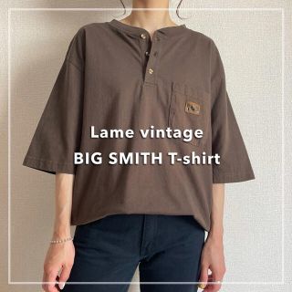 サンタモニカ(Santa Monica)の古着 BIG SMITH ビッグスミス ヘンリーネック Tシャツ ブラウン(Tシャツ/カットソー(半袖/袖なし))