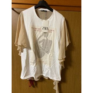 ザラ(ZARA)の新品タグ付ZARAフリルシフォンT★大きいサイズ(Tシャツ(半袖/袖なし))