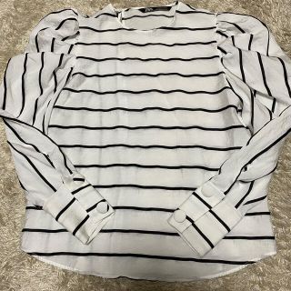 ザラ(ZARA)のザラ　ZARA  パワーショルダーブラウス　ボーダー　トップス　美品(シャツ/ブラウス(長袖/七分))