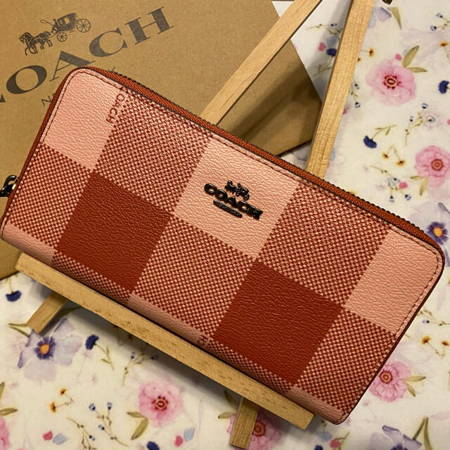 【COACH】コーチ長財布ピンクチェック柄(25966)