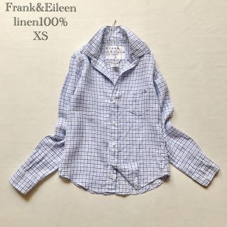 フランクアンドアイリーン(Frank&Eileen)の698美品✨フランク&アイリーン リネン100％ 白青水色チェック XS 麻(シャツ/ブラウス(長袖/七分))