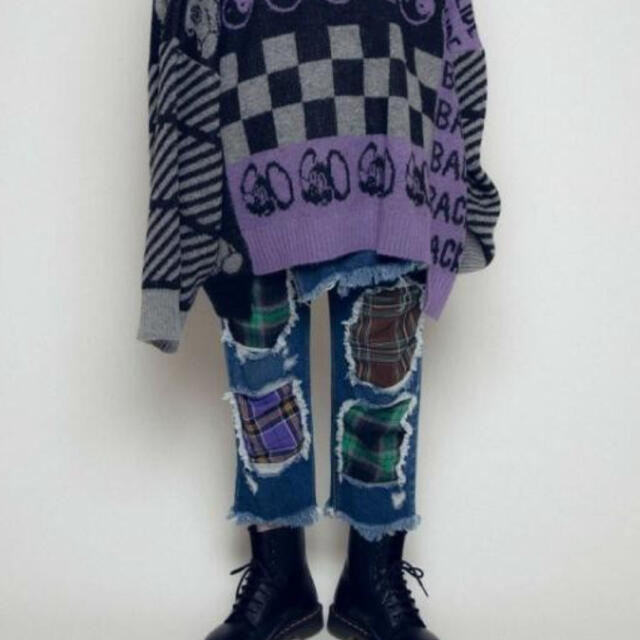 Candy Stripper(キャンディーストリッパー)のキャンディストリッパー　CHECK PATCHWORK DENIM PANTS メンズのパンツ(デニム/ジーンズ)の商品写真