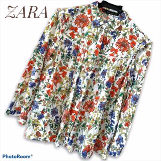 ザラ(ZARA)のZARA BASIC フラワープリント　シャツ　ブラウス　コットン　夏　花柄　M(シャツ/ブラウス(長袖/七分))