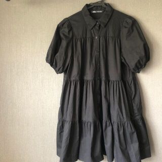 ザラ(ZARA)のザラ ティアードワンピースチュニック　ブラックM(ミニワンピース)