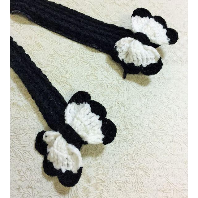 黒×白リボン/LVネヴァーフルバッグハンドルカバー/編み物/手編み/ハンドメイド