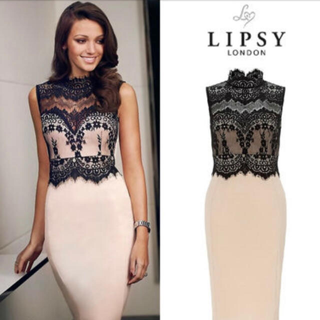 レディースLipsy Michelle Keegan ヌード×黒レース ドレス