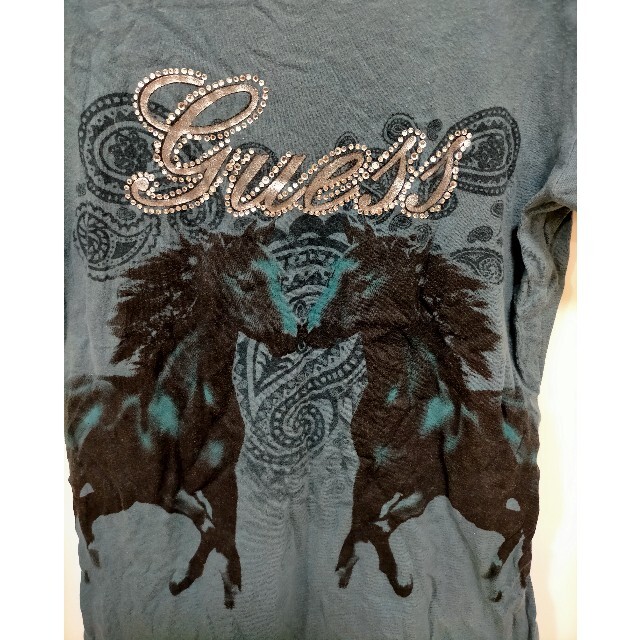 GUESS(ゲス)のGuess ブランドTシャツ USED アメリカ直購入品 馬 青緑 スリム  レディースのトップス(Tシャツ(半袖/袖なし))の商品写真
