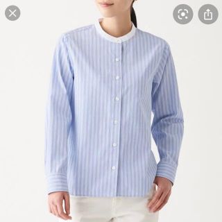 ムジルシリョウヒン(MUJI (無印良品))の【無印良品】洗いざらしブロードスタンドカラーシャツ ブルーストライプ(シャツ/ブラウス(長袖/七分))