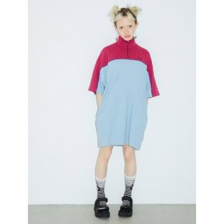 エックスガール(X-girl)のX-girl STAND COLLAR POLO DRESS(ひざ丈ワンピース)