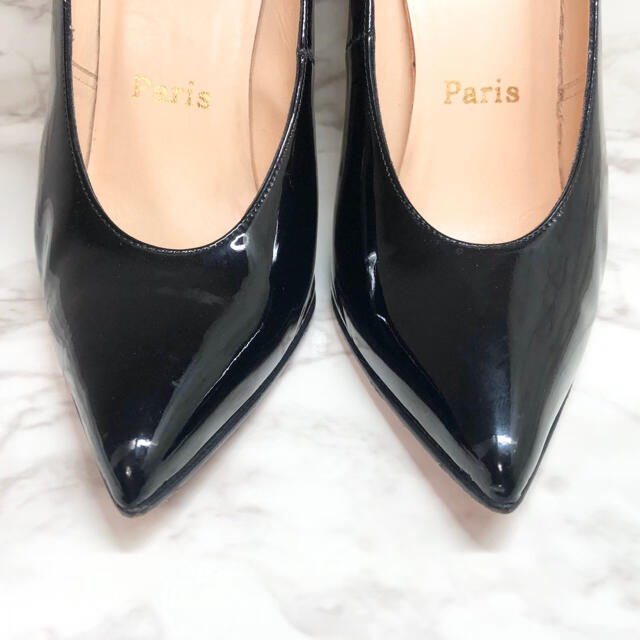 ☆美品 クリスチャンルブタン 35 ポインテッドトゥ エナメルパンプス