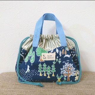 ハンドメイド 北欧 動物 持ち手付き お弁当袋 巾着 nina メトゥサェ(外出用品)